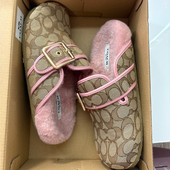 Coach Tan and Pink Signature Slippers - Picture 1 of 4